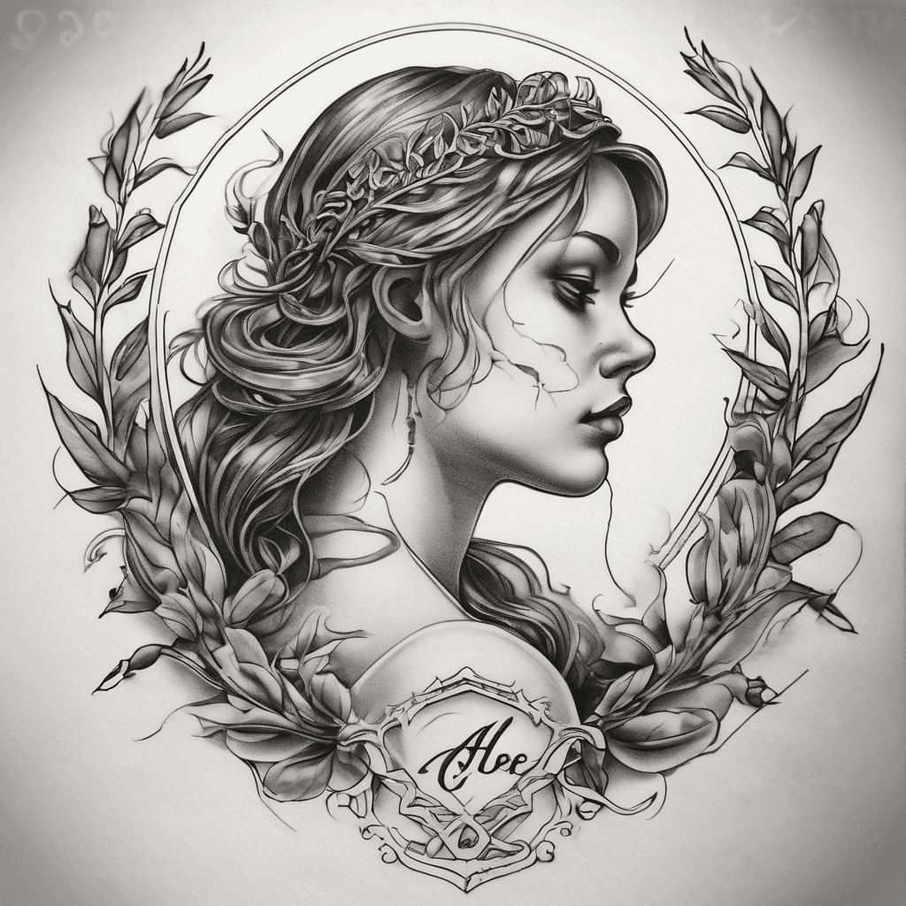 Delicate fine-line 'Aedon 6/26/2003' in cursive, forearm, black ink, thin strokes, tiny laurel wreath, subtle dotwork.