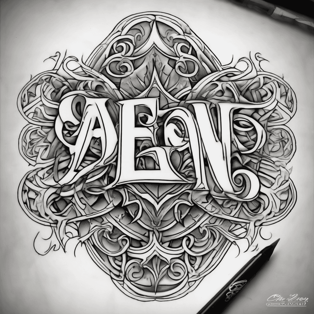 A beautiful tattoo design featuring the name "Aedon 6/26/2003" in elegant lettering