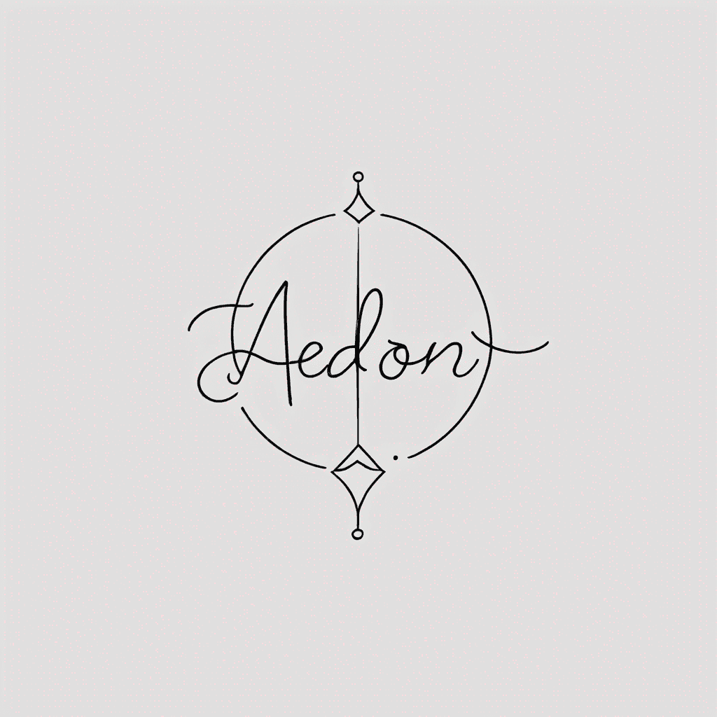 A beautiful tattoo design featuring the name "Aedon 6/26/2003" in elegant lettering