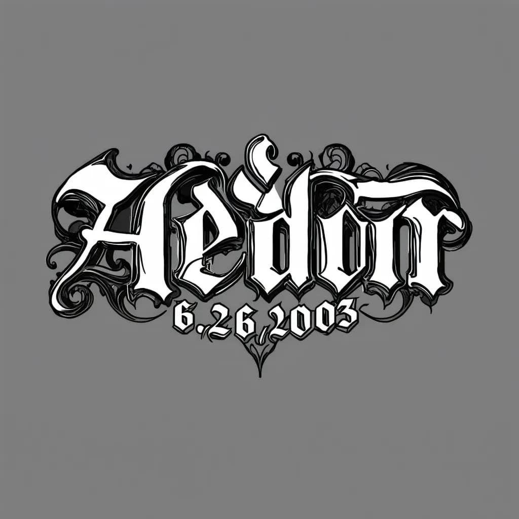 A beautiful tattoo design featuring the name "Aedon 6/26/2003" in elegant lettering