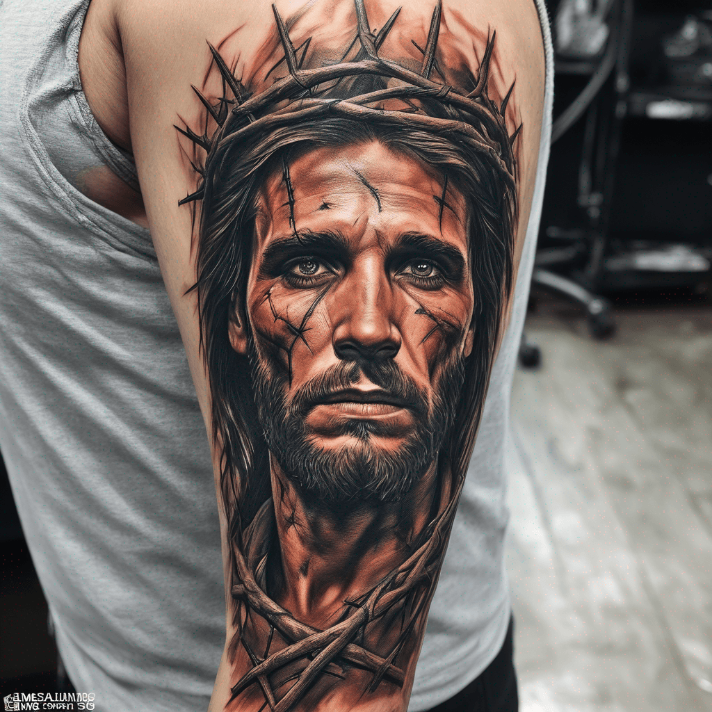EMS , cardiac , christian, building design prints, crown of thorns, three rusty nails,
detail full arm sleeve