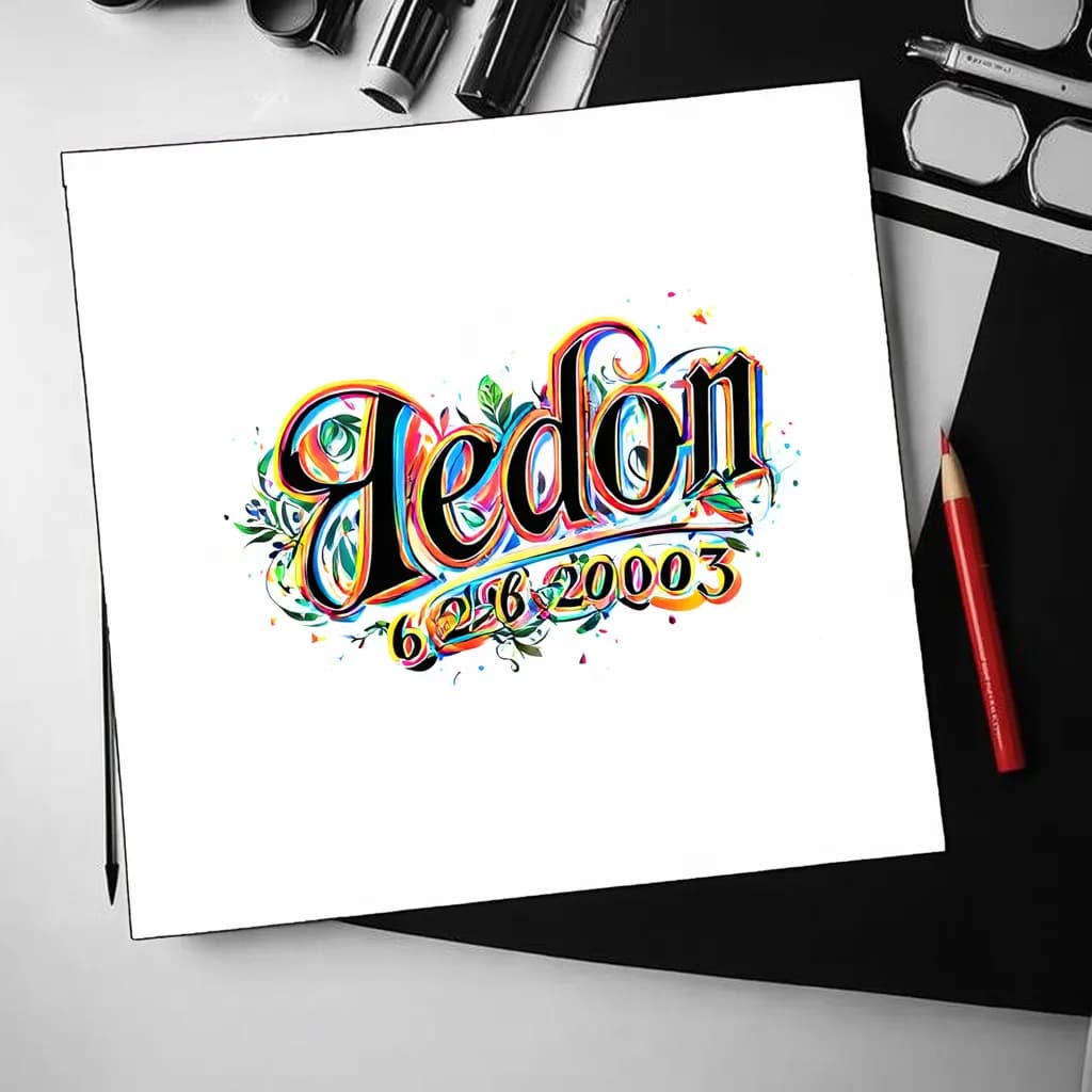 A beautiful tattoo design featuring the name "Aedon 6/26/2003" in elegant lettering