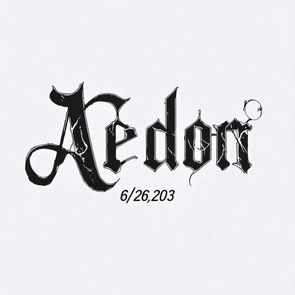 A beautiful tattoo design featuring the name "Aedon 6/26/2003" in elegant lettering