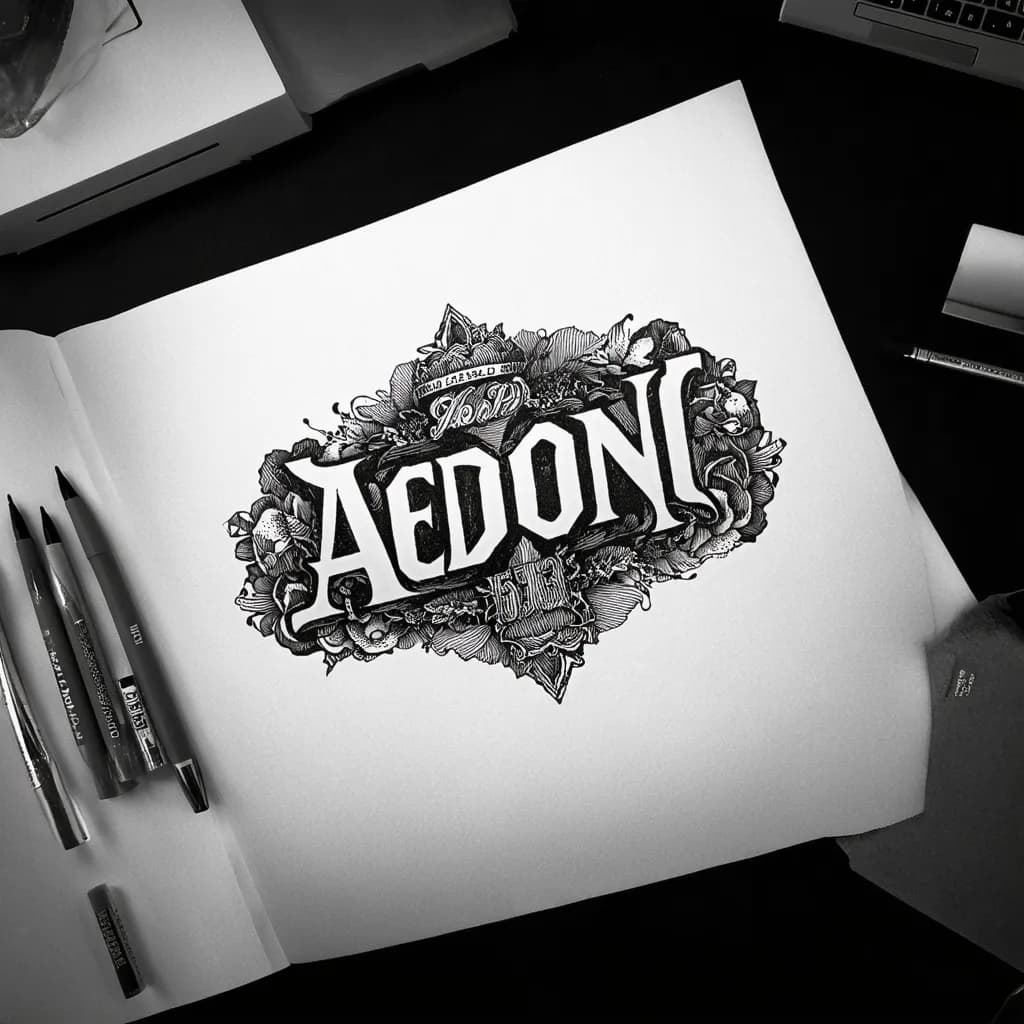 A beautiful tattoo design featuring the name "Aedon 6-26-2003" in elegant lettering