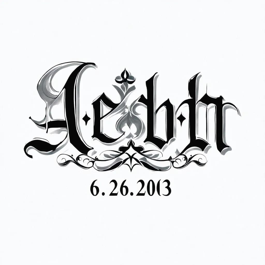 A beautiful tattoo design featuring the name "Aedon 6-26-2003" in elegant lettering