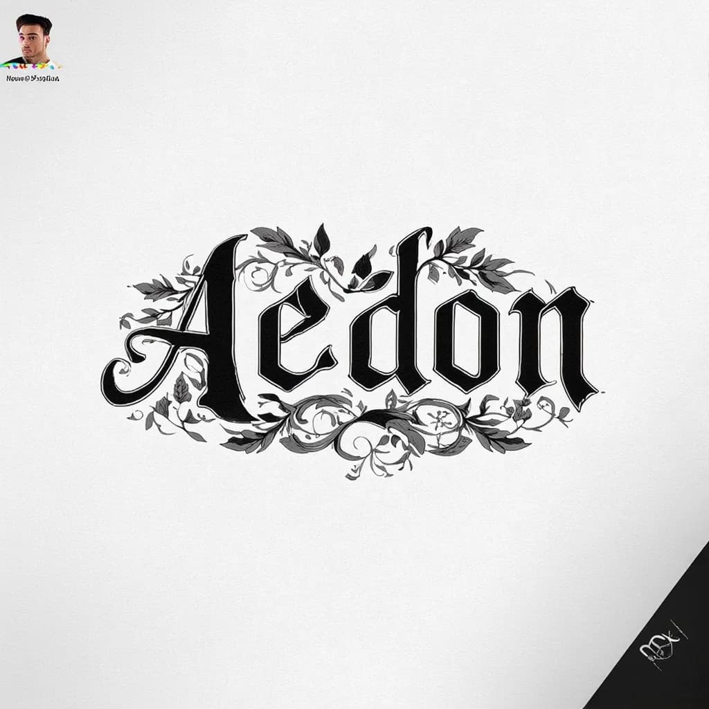 A beautiful tattoo design featuring the name "Aedon” in elegant lettering