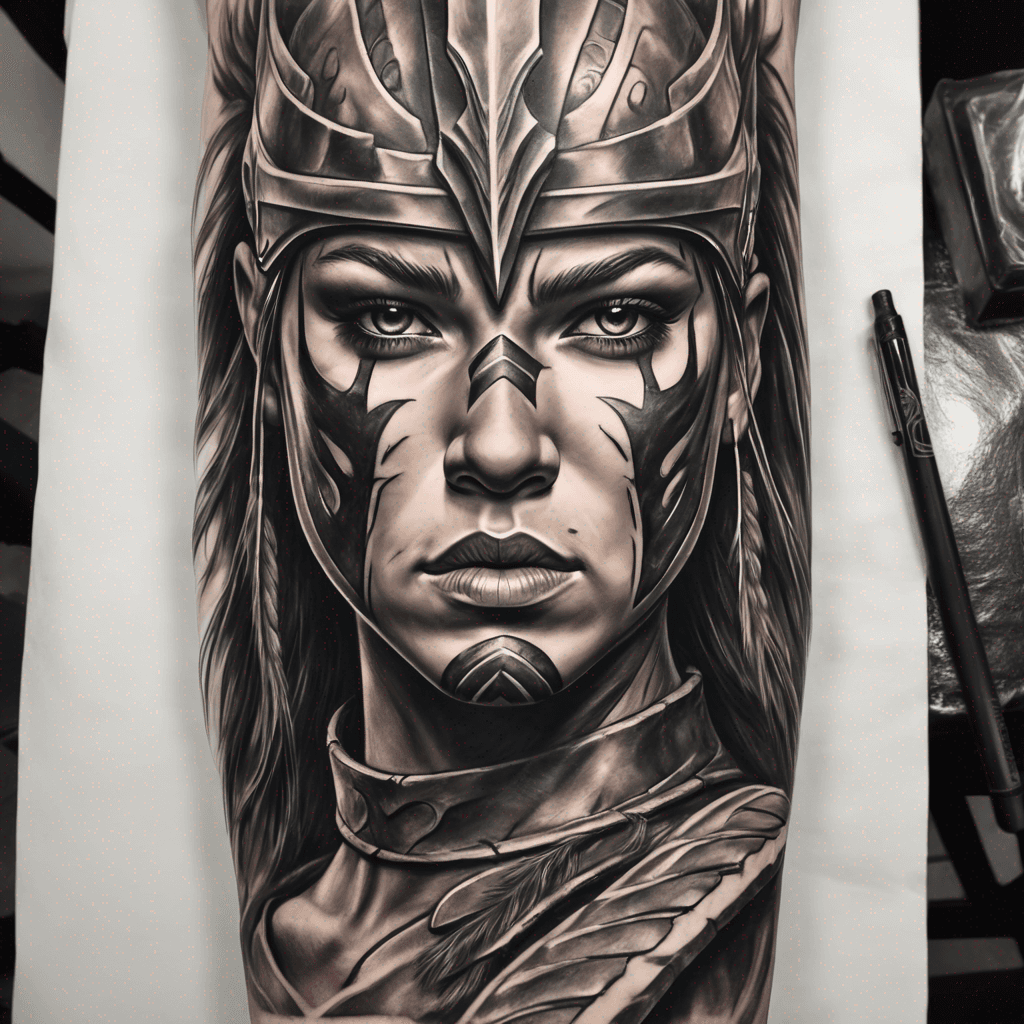 A warrior or show of strength tattoo symbolizing a fierce warrior from a specific time period