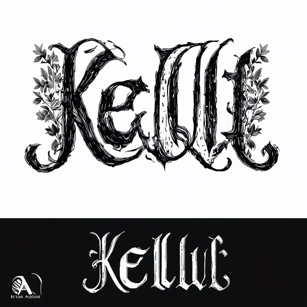 “Kelli” surrounded by minimal vines with a bolder font to be placed on forearm to match design created for Aedon