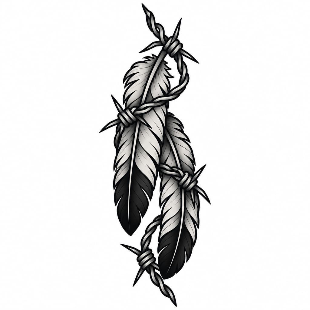Feathers and barbwire,western themed, forearm