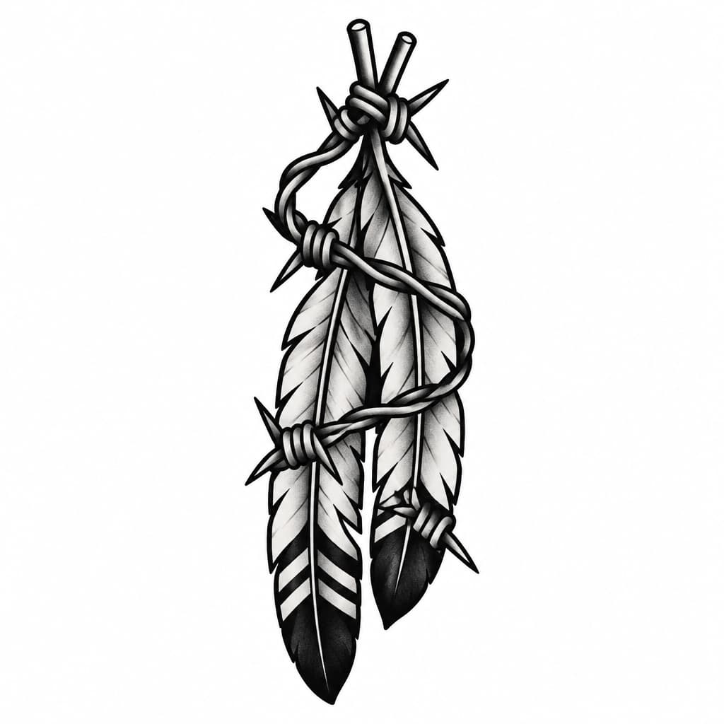 Feathers and barbwire,western themed, forearm
