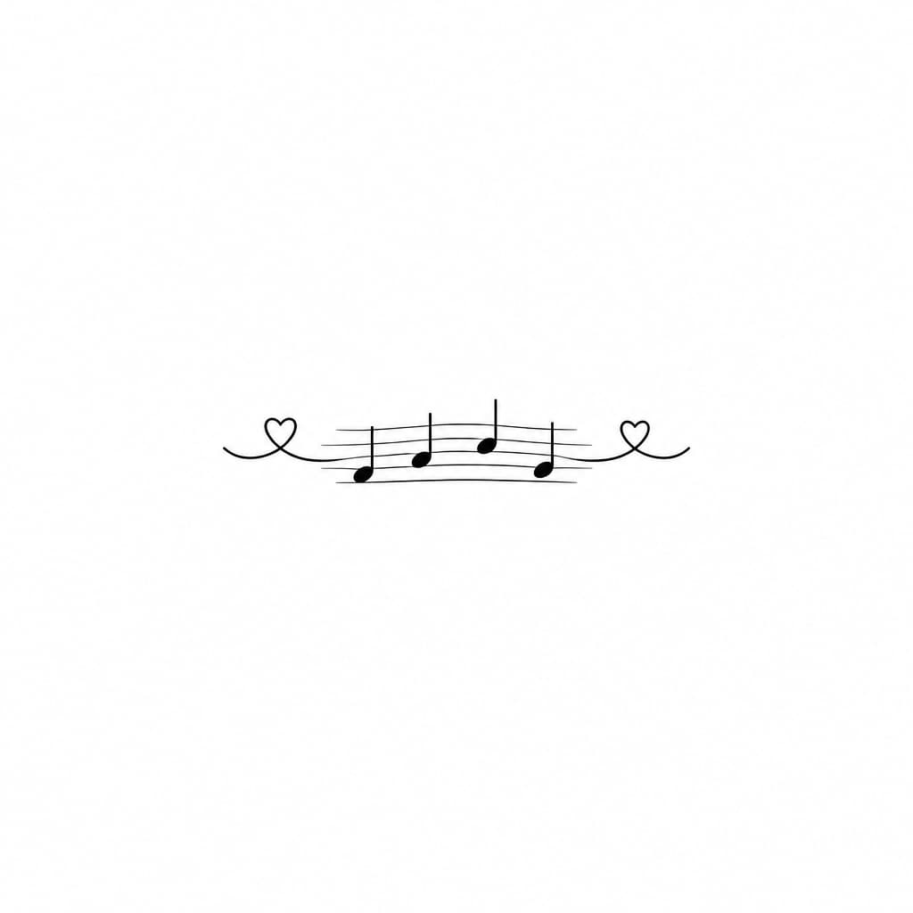 Design a series of small, subtle tattoo concepts that combine family and music using a musical cryptogram based on my family initials B, K, T, R, translated into the note sequence B–D–F–D. The tattoo should feel: * minimal * fine-line b