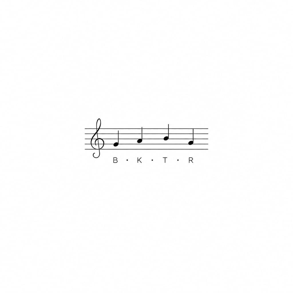  Design a series of small, subtle tattoo concepts that combine family and music using a musical cryptogram based on my family initials B, K, T, R, translated into the note sequence B–D–F–D. The tattoo should feel: * minimal * fine-line b