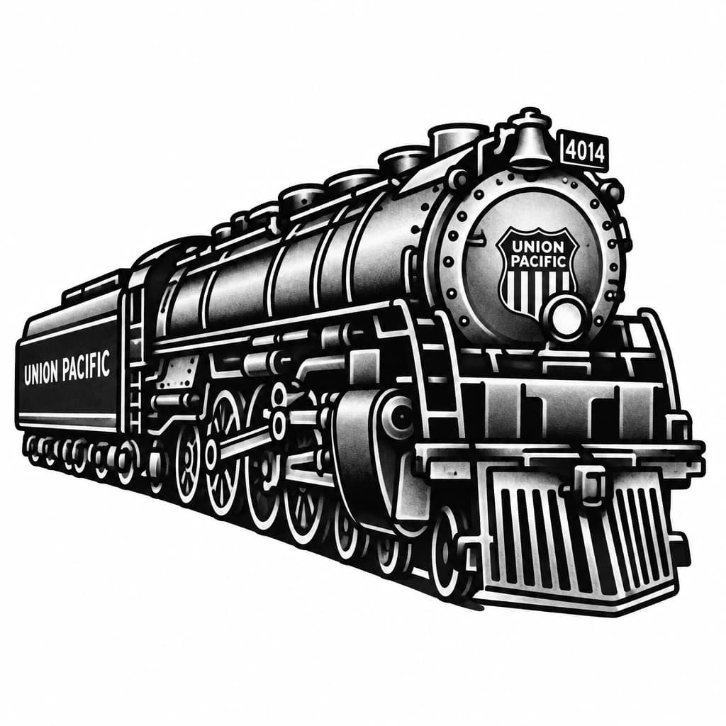 black and gray american traditional style union pacific big boy locomotive
