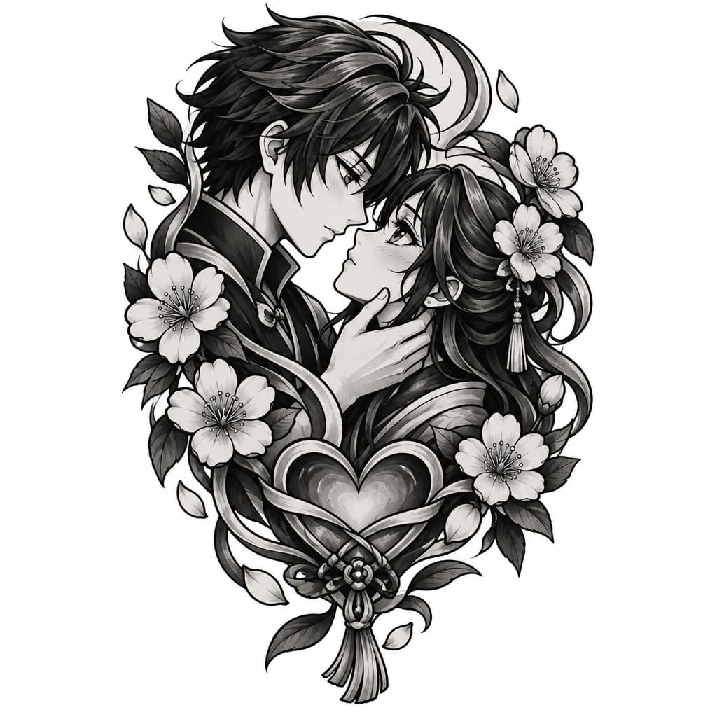 An anime inspired tattoo representing love