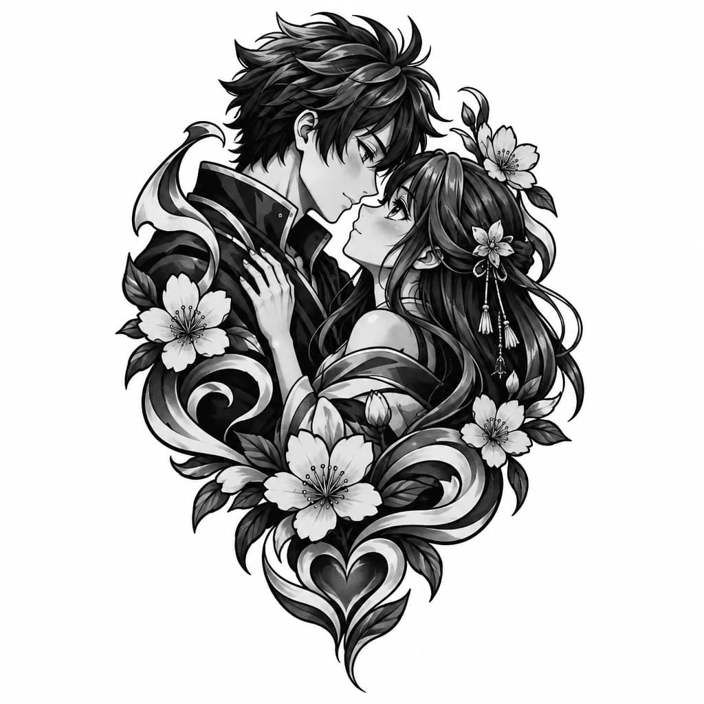 An anime inspired tattoo representing love
