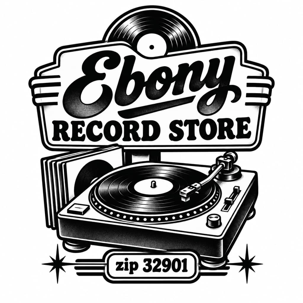 AI 生成的 1970s vintage sign 'Ebony Record Store' with 80s turntable &… 纹身设计