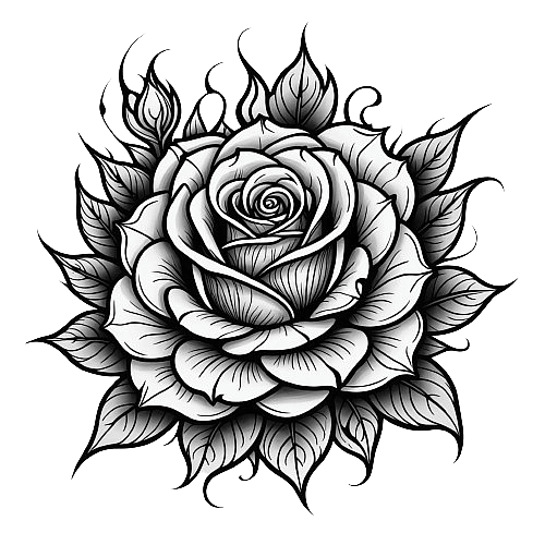 flaming rose tattoo