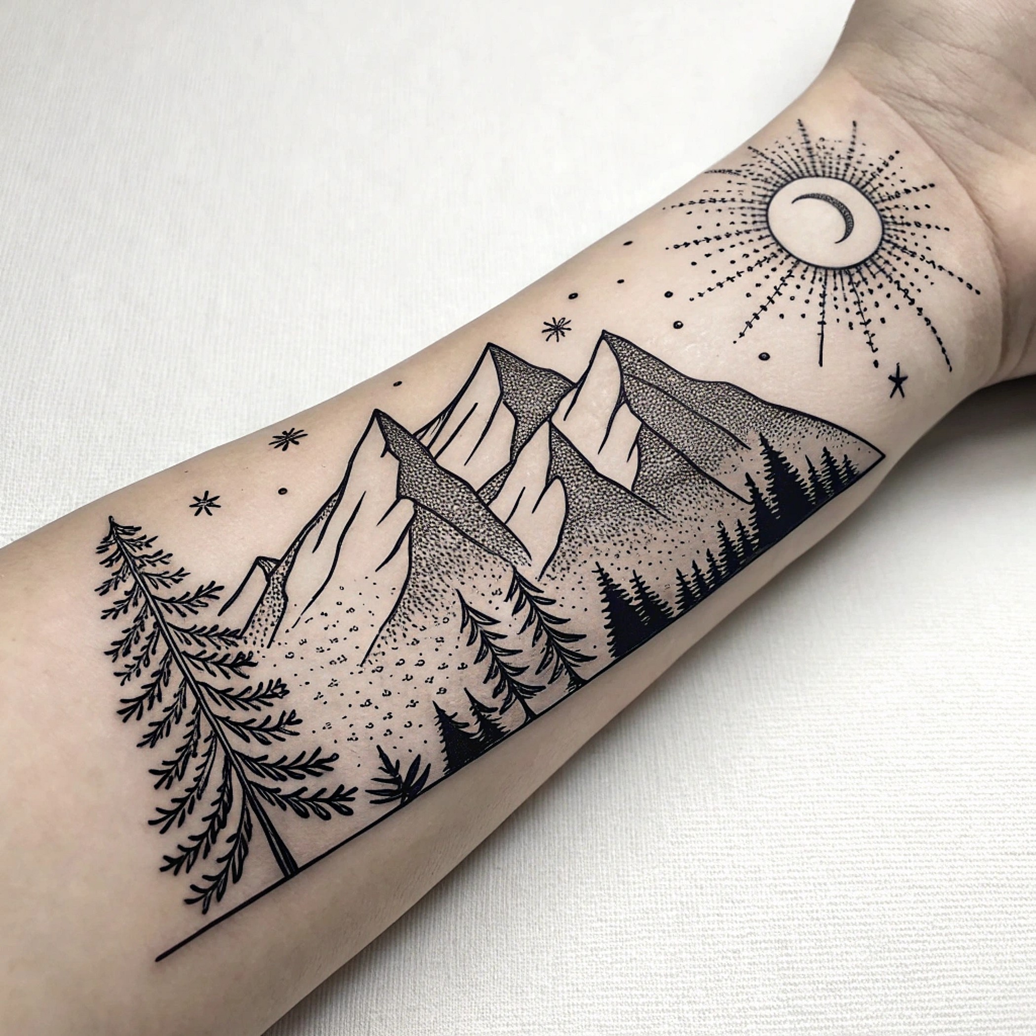 A minimalist mountain range silhouette on the wrist tattoo idea