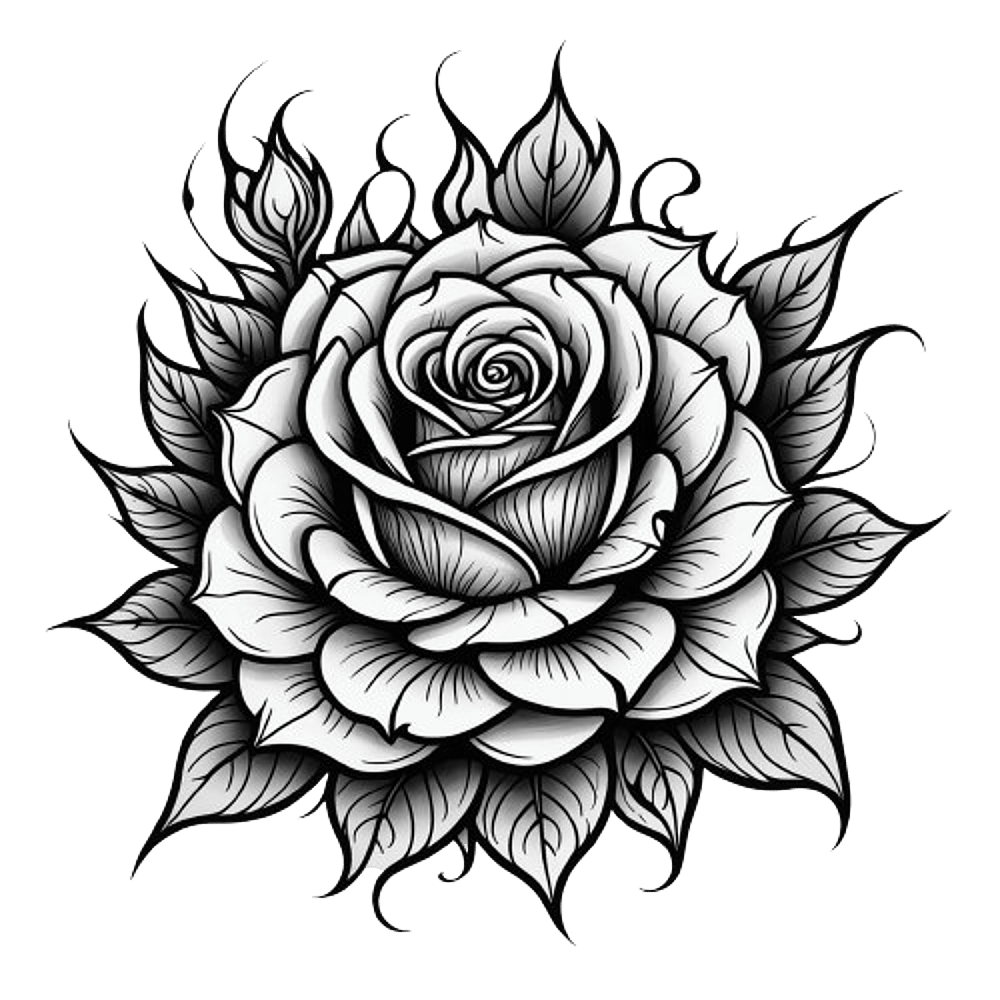 flaming rose tattoo