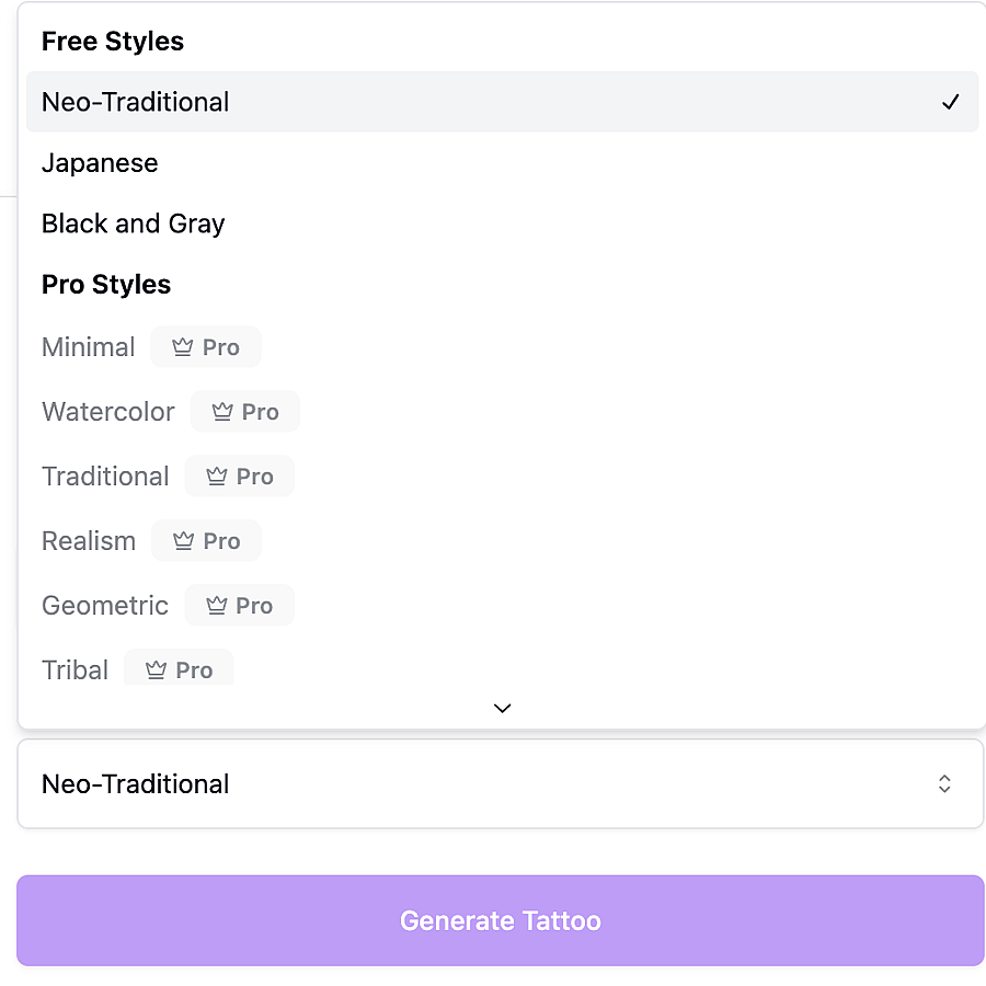 Ink Studio AI's available styles